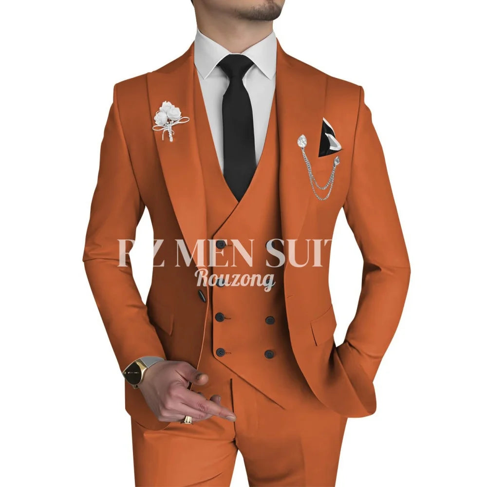 Men's 3 Piece Slim Fit Double Breasted Formal Suit for Wedding Prom Dinner Party