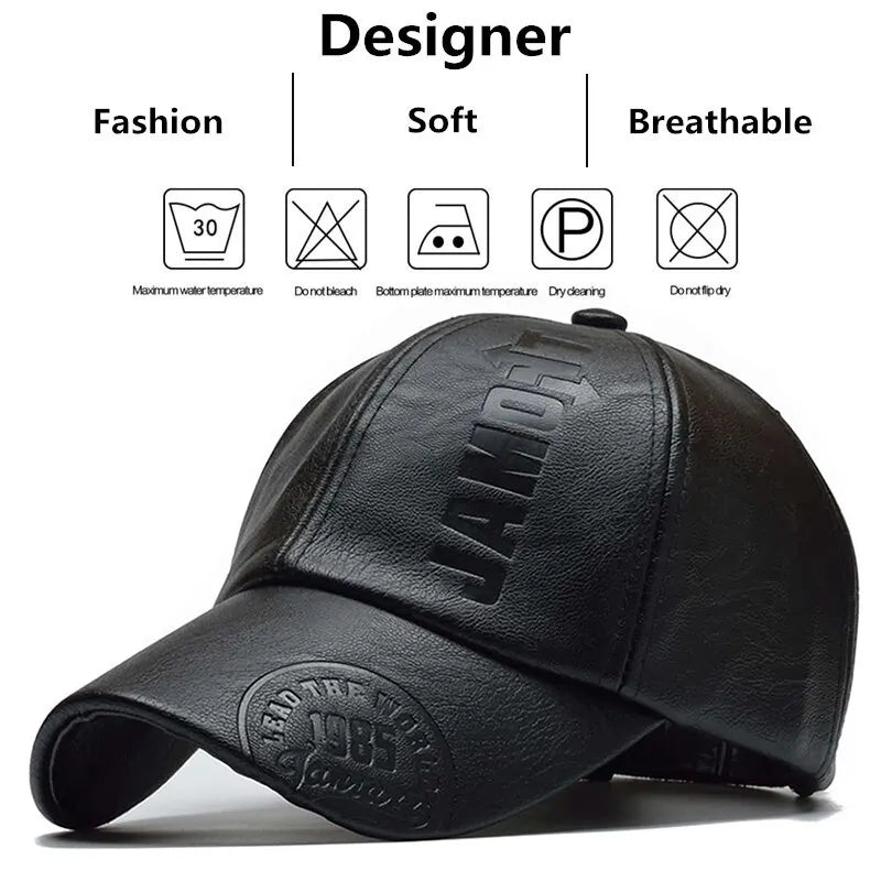 Pu Leathe Letter Printing Baseball Cap - Adjustable Outdoor Sunscreen Casual Hat for All Seasons