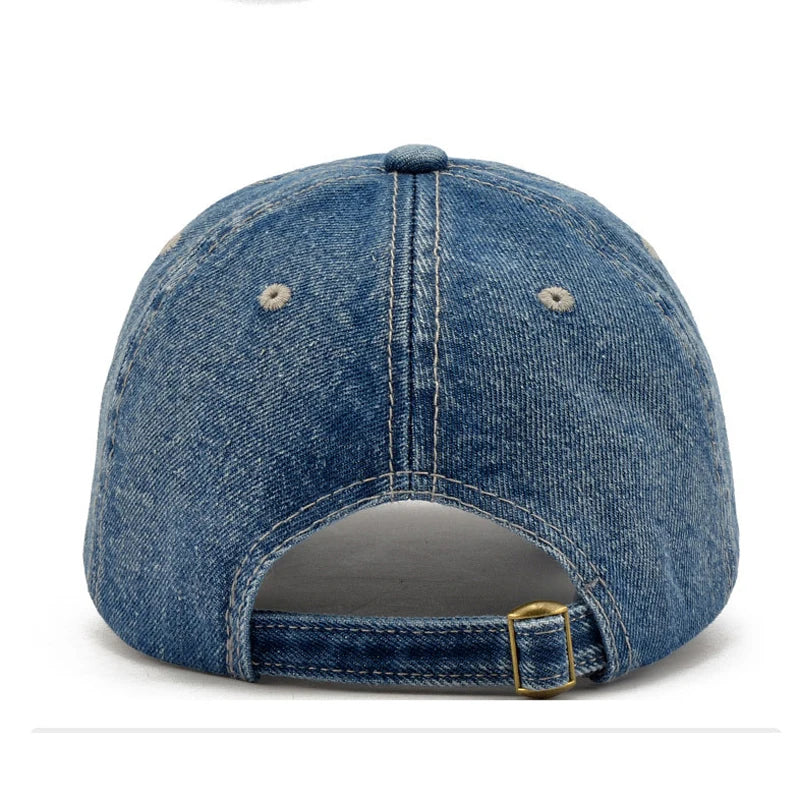 Denim Baseball Cap for Men and Women Featuring Embroidered Letter Jeans Snapback Hat Unisex Casual Cap