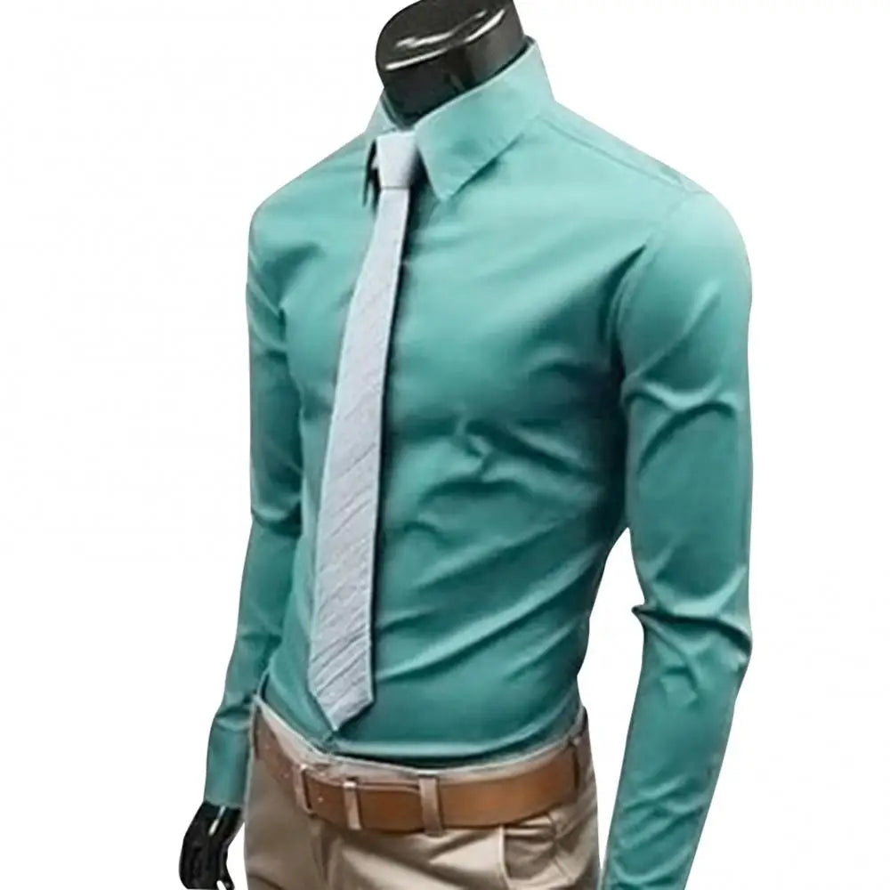 Men's Long Sleeve Business Casual Lapel Breathable Buttons Down Formal Korean Version Slim Fit Shirts