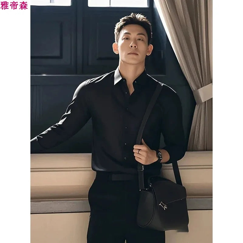 Men's Long Sleeve Shirt Autumn High End Suit Inner Wear Simple Flip Collar