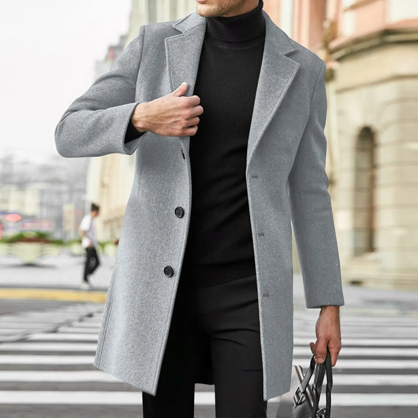 Men's Wool Blend Trench Coat - Casual Business Overcoat