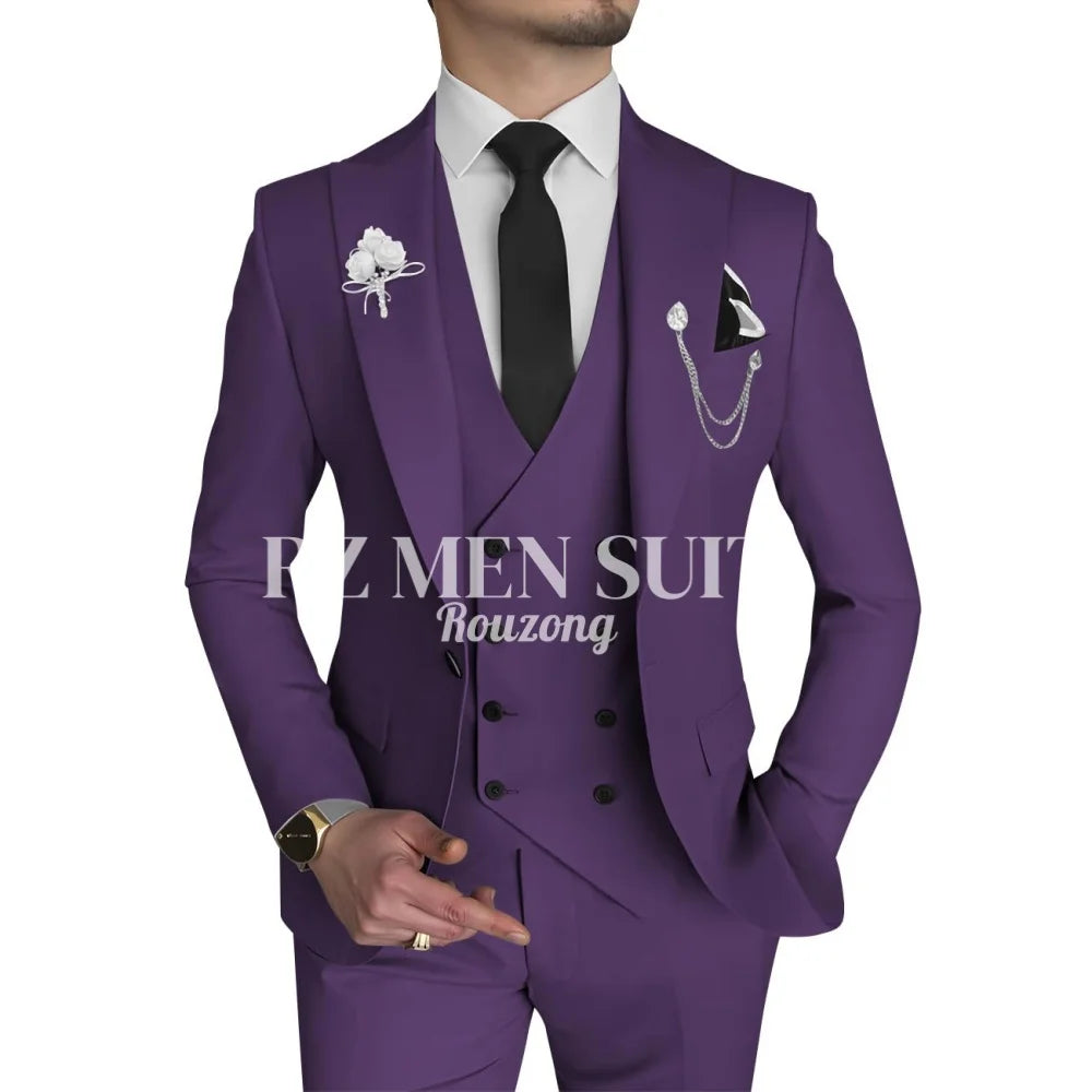 Men's 3 Piece Slim Fit Double Breasted Formal Suit for Wedding Prom Dinner Party