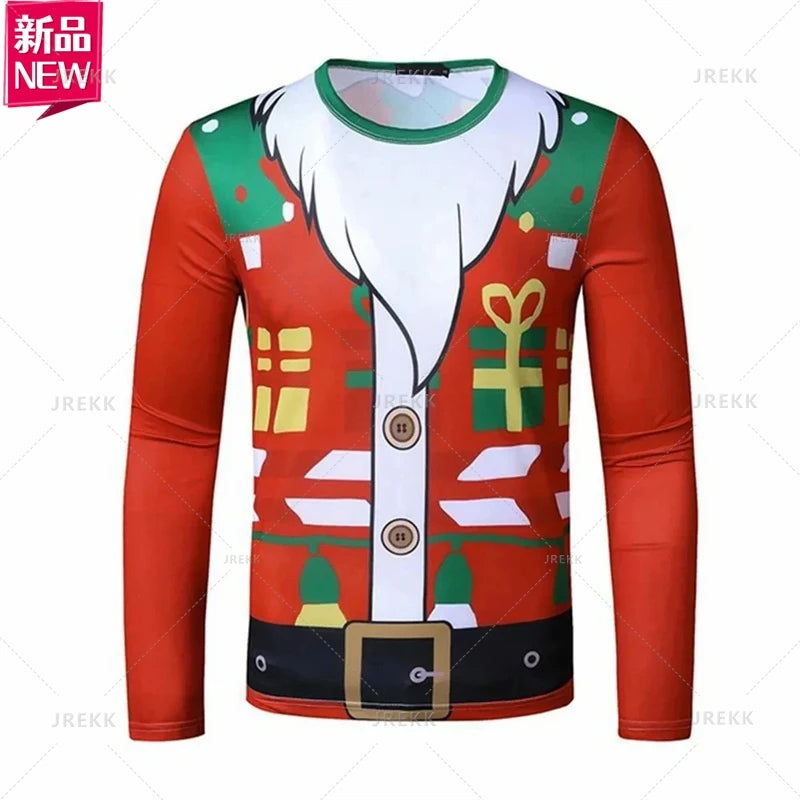 3D Printing Happy Christmas Long Sleeve T Shirt Suit Lapels Christmas Cosplay Graphic  Long Sleeve Crew Neck Shirt Mens Clothing