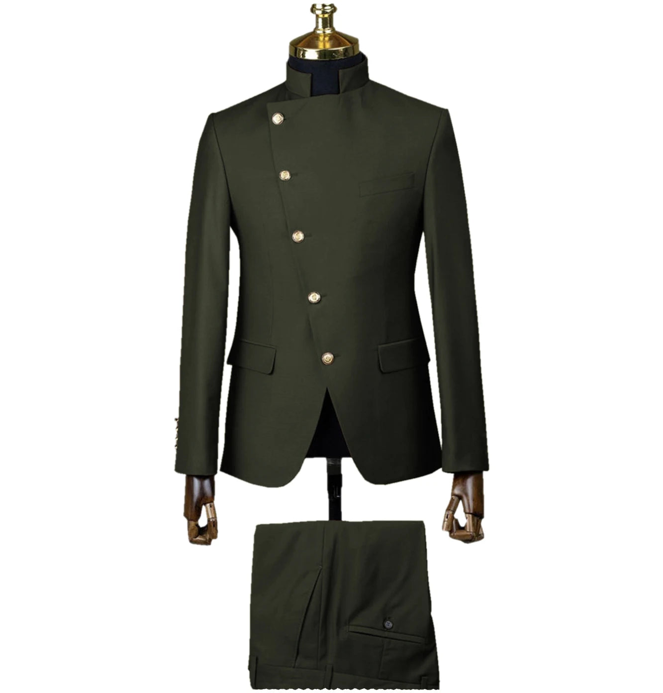 Men's East Style Slant-Breasted Slim Fit Suit Formal Indian Middle Stand-Up Collar
