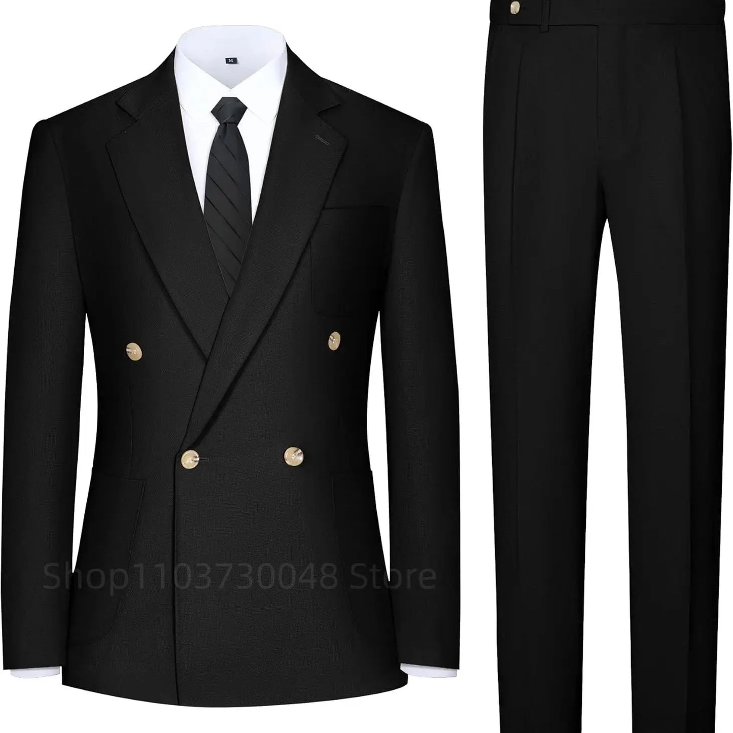 Men's Formal Business Suit 2-Piece Set Notch Lapel Double Breasted Blazer with Trousers for Wedding Smart Casual Men Suits