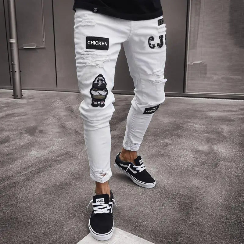 Men's Distressed Stretch Denim Jeans - Slim Fit Casual Pants