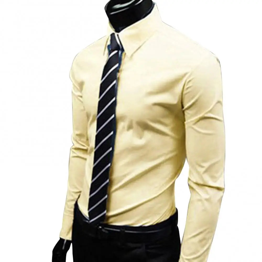 Men's Long Sleeve Business Casual Lapel Breathable Buttons Down Formal Korean Version Slim Fit Shirts