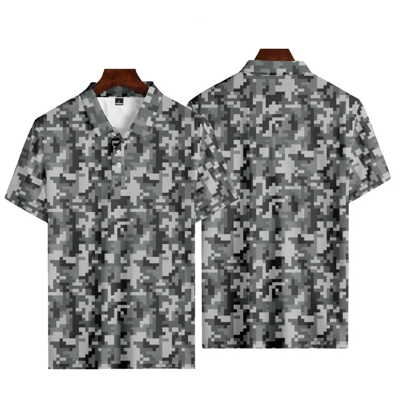 No Brand Casual Camo 3D Printed Polo Shirt For Men - Breathable Polyester Streetwear Polo Top