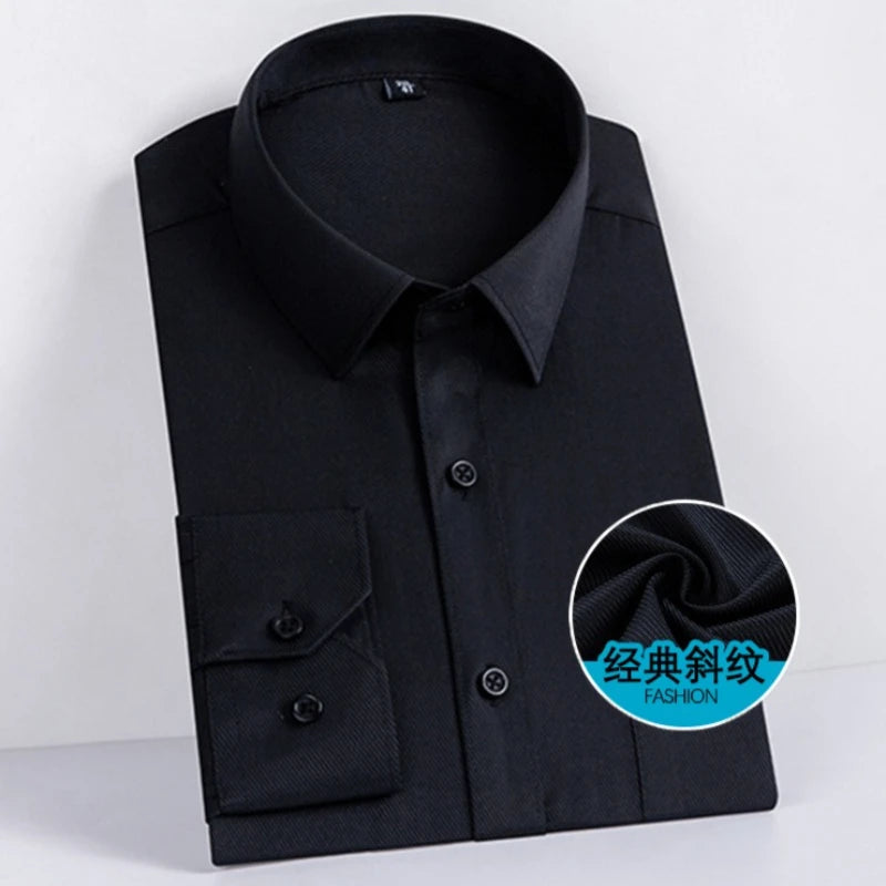 Men Formal Shirt Long Sleeve Office Solid Color Anti-Wrinkle Long Sleeve Shirt Men Casual Fashion Business Office White Shirt
