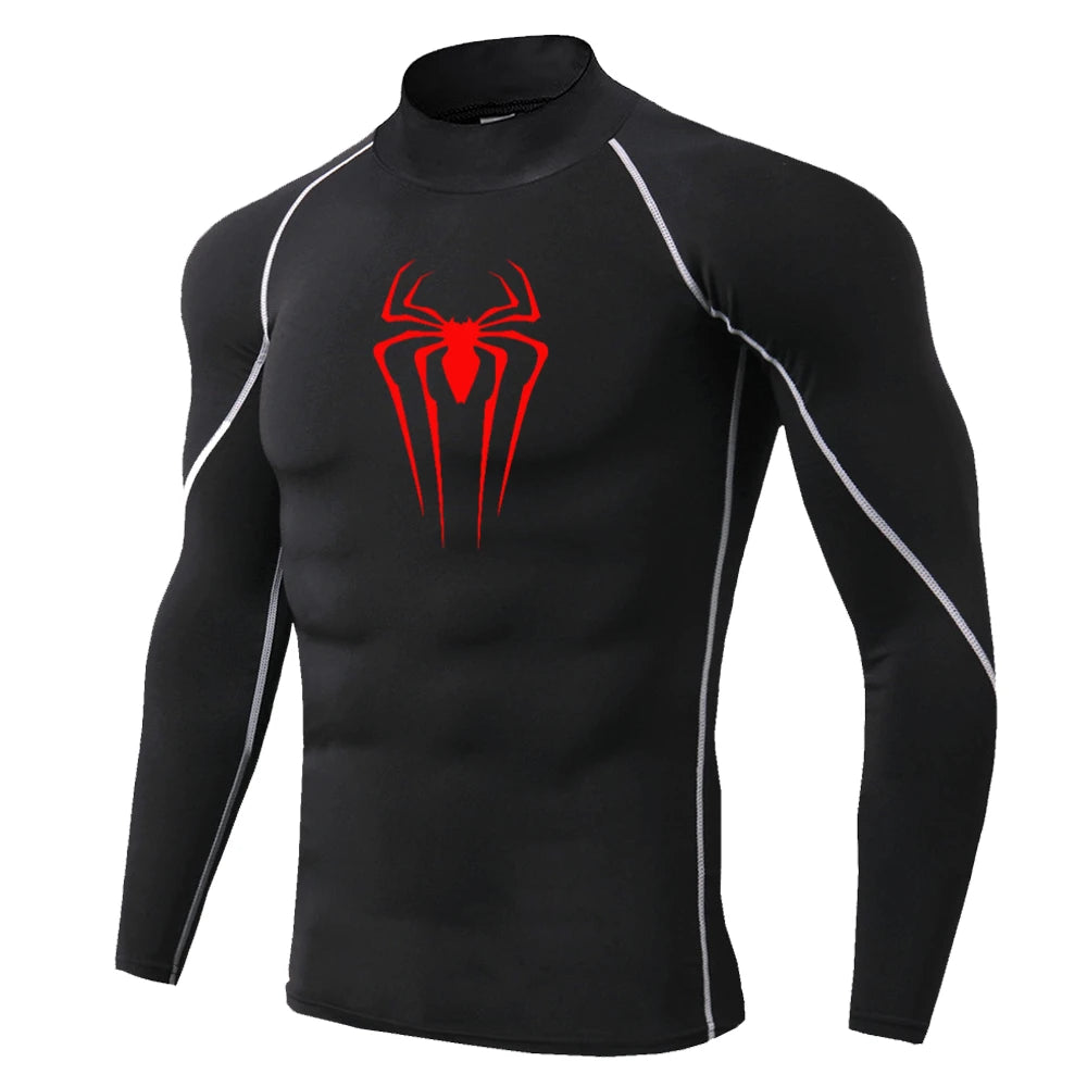 Men's Spider-Print Compression Shirt - Performance Athletic Base Layer