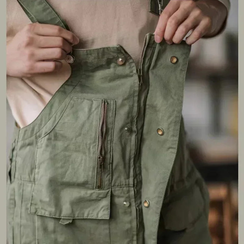 Men's Cotton Overalls - Loose Fit Suspender Jumpsuit