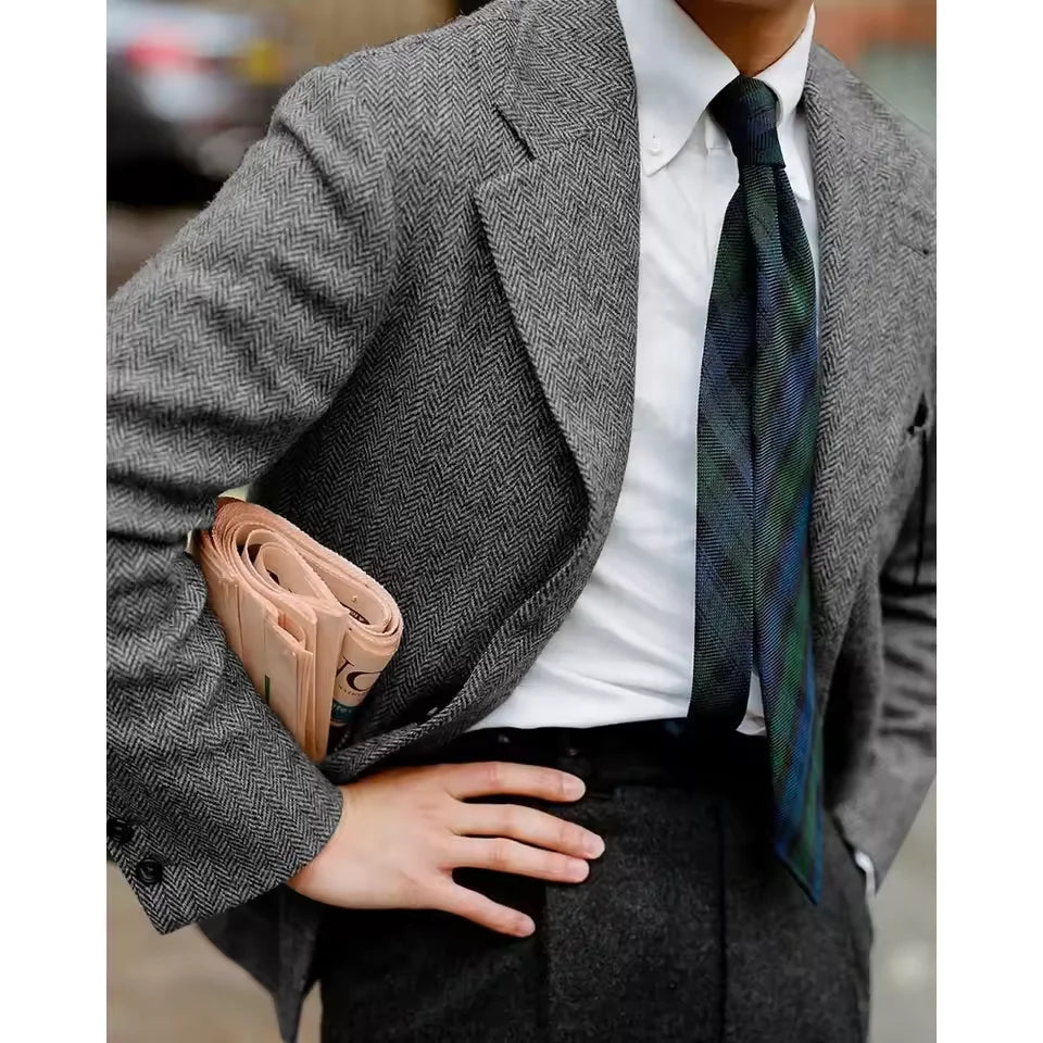 Men's Herringbone Suit Jacket Single Breasted Slim Fit Comfortable Business Blazer Elegant Formal Business Casual Customized