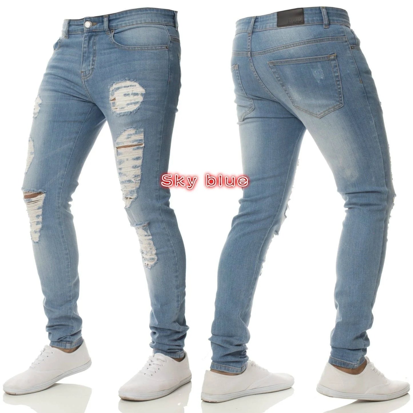 Men's Distressed Stretch Denim Jeans - Slim Fit Casual Pants