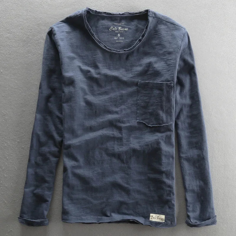 Long Sleeve T-Shirt for Men Casual Basic Cotton Solid Color O-Neck Pullover Tops