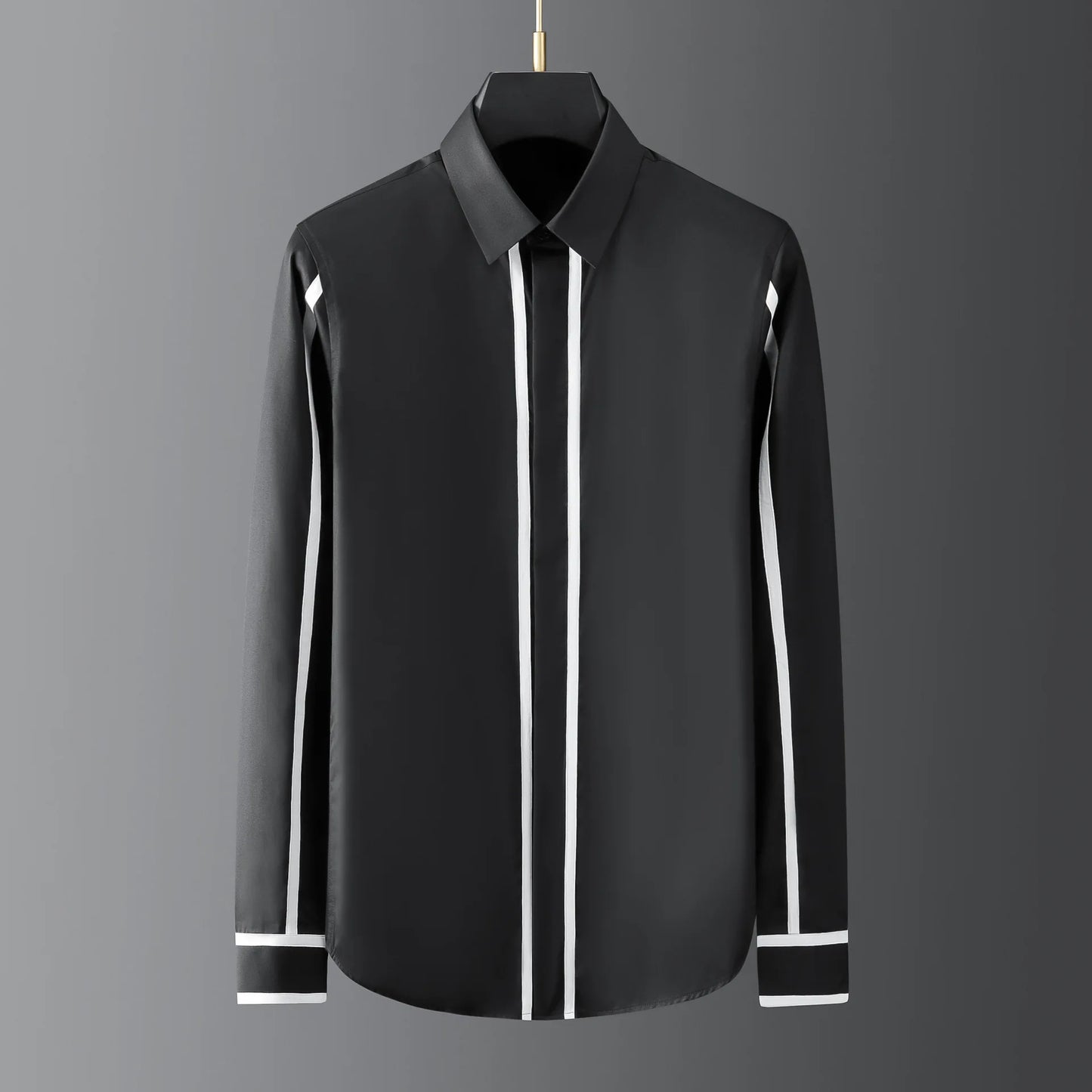 2025 Shirts Men Geometric Webbing Stitching Business Casual Shirt Long Sleeve Formal Dress Shirts Social Party Clothing Camisas