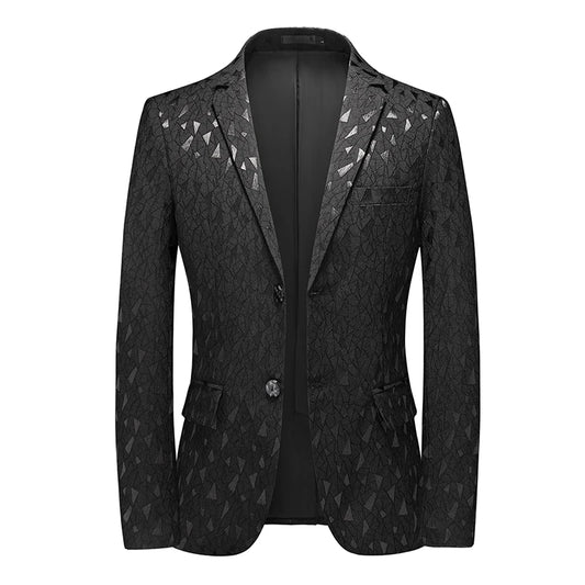 Classic Black Jacquard Suit Male Business Casual Coat Fashion Men Wedding Party Tuxedo Dress Blazers Slim Fit Tops