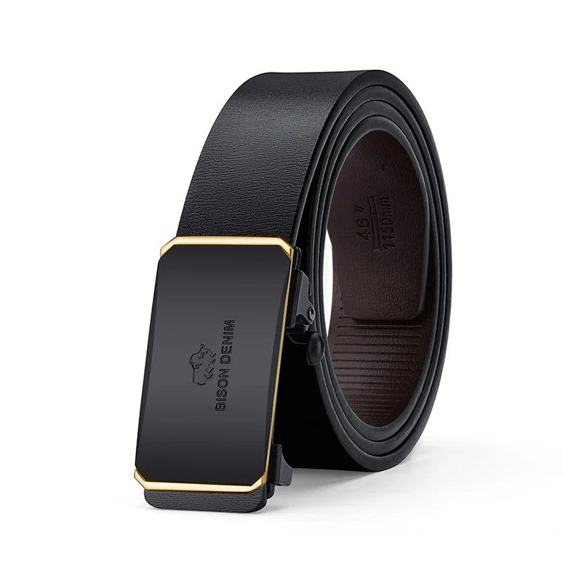 BISON DENIM Men's Genuine Leather Belt with Automatic Buckle