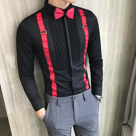 Men's Color Block Shirt - Long Sleeve Turn-Down Collar