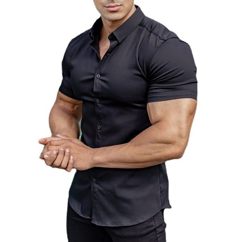 Summer Fashion Super Slim Fit Short Sleeve Shirts Men Classic Casual Dress Shirt Male Hipster Relaxed Luxe Formal Shirt