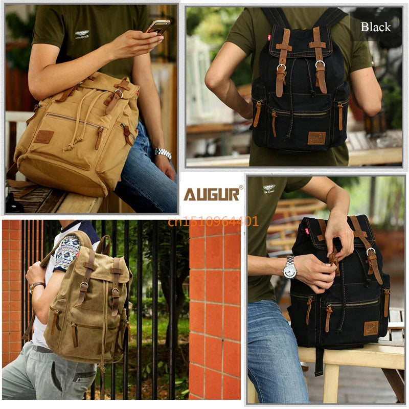 AUGUR Vintage Canvas Backpack - Large Capacity Travel & Laptop Bag