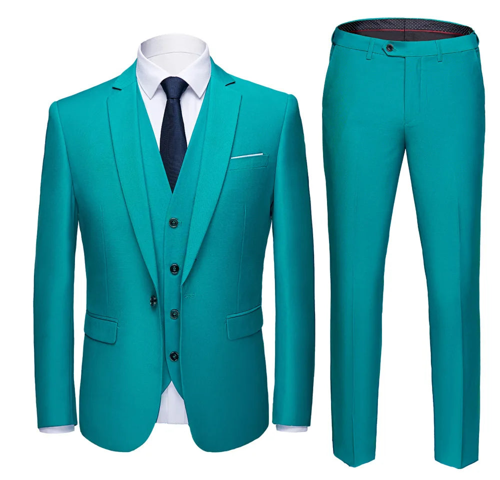 Men Suit Set Simple Solid Color Long Sleeve Male Outfit Single-breasted Slim Business Wedding Versatile Men Three-piece Suits