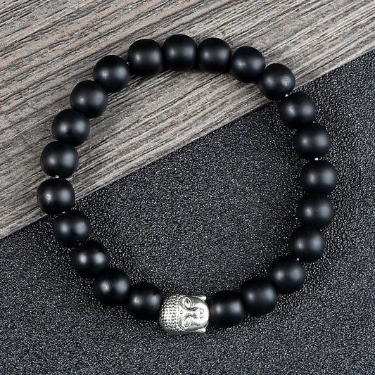 Buddha Head Lava Stone Bead Bracelet - Natural Volcanic Stone Yoga Jewelry