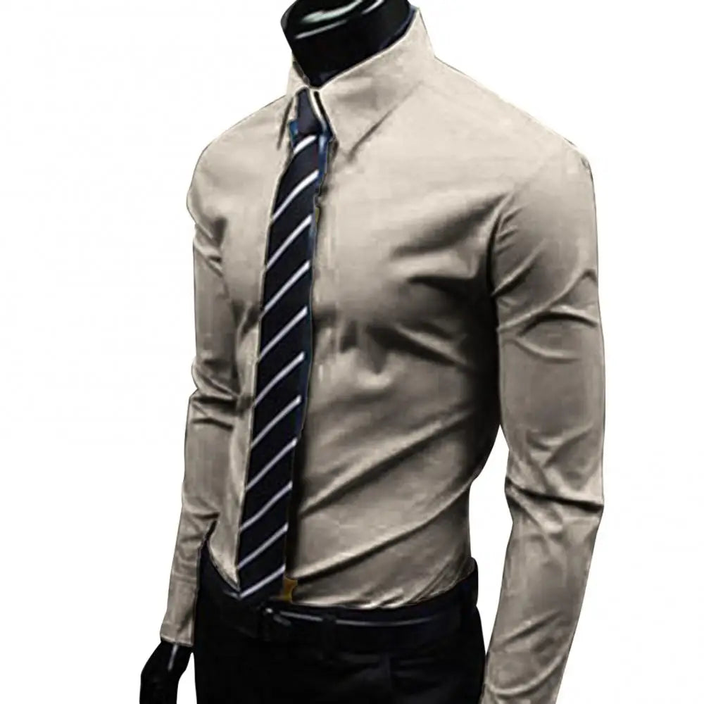 Men's Long Sleeve Business Casual Lapel Breathable Buttons Down Formal Korean Version Slim Fit Shirts