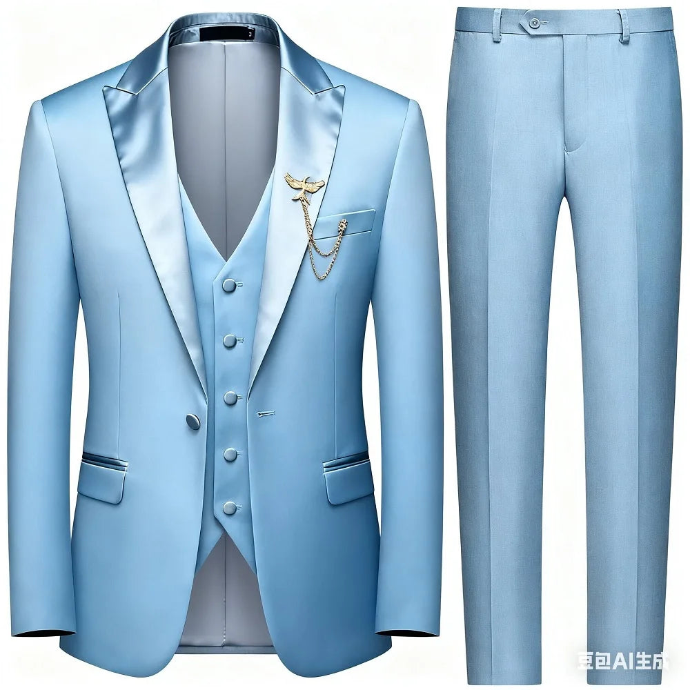 Men's 3-Piece Suit Slim Fit Elegant Formal Casual Ensemble Jacket Vest Pants Business Wedding Dance - Complete Outfit Set
