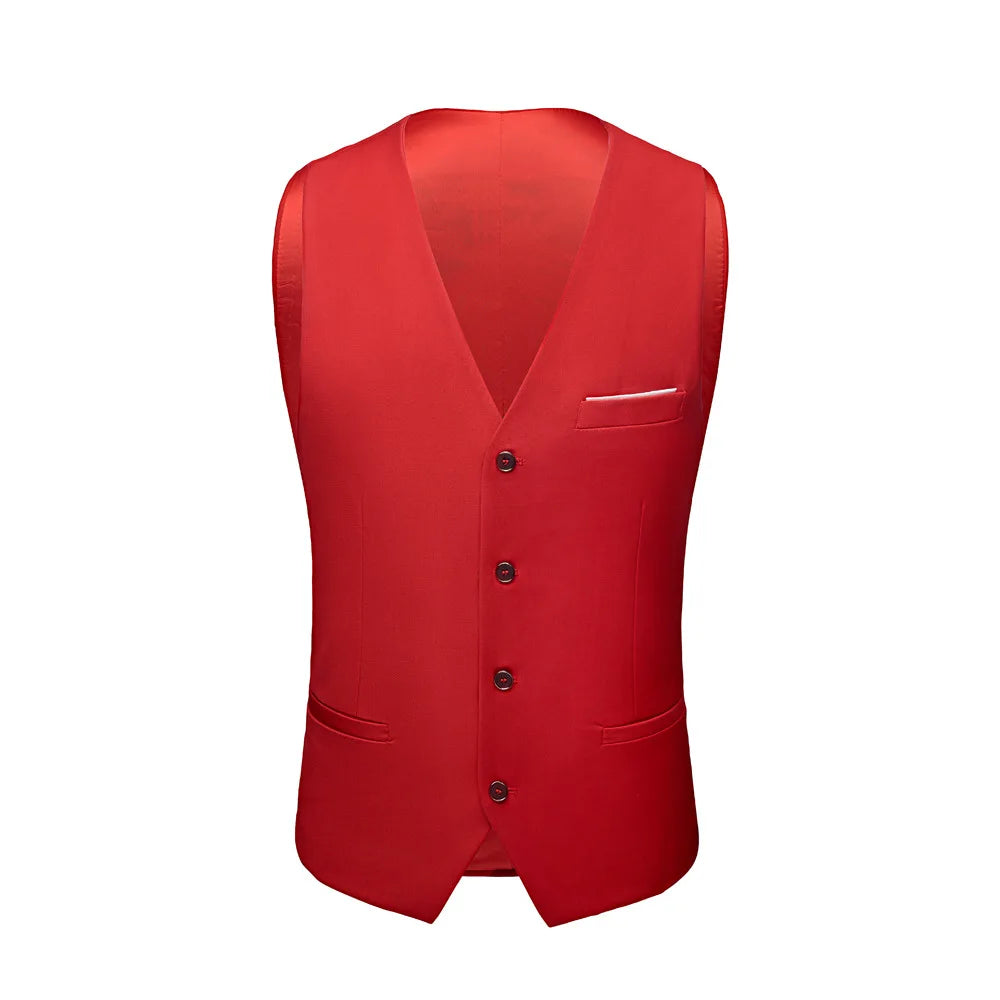 Men Suit Set Simple Solid Color Long Sleeve Male Outfit Single-breasted Slim Business Wedding Versatile Men Three-piece Suits