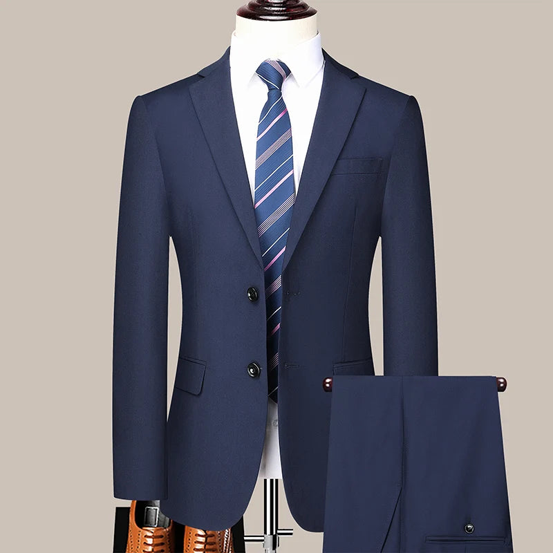 Men's Casual Formal Business Hosting Solid Color Four Seasons Slim Fashion Suit