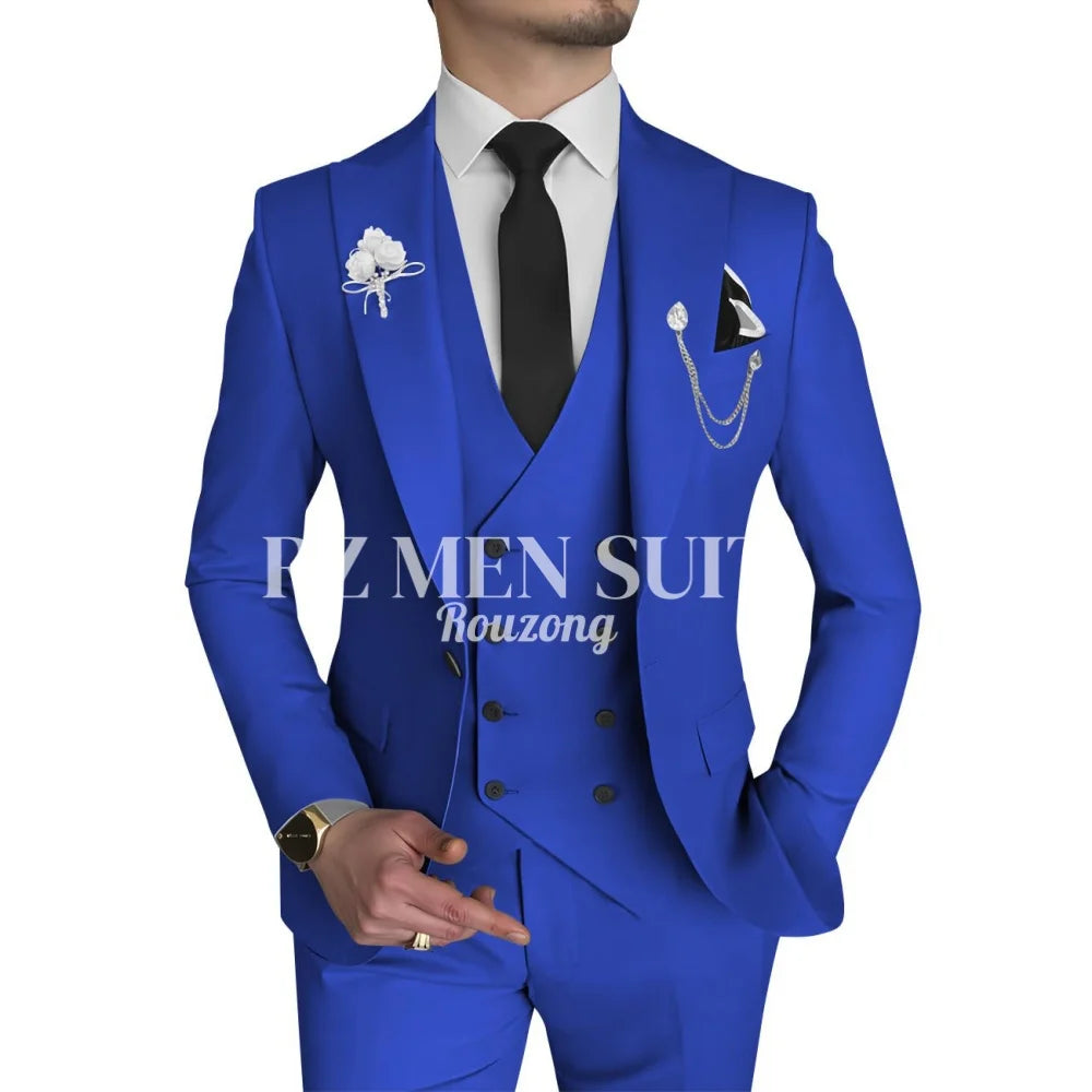 Men's 3 Piece Slim Fit Double Breasted Formal Suit for Wedding Prom Dinner Party