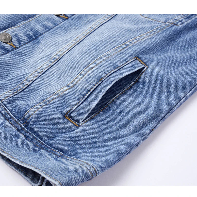 Spring Summer Men's Denim Vests Fashion Turn-Down Collar Cotton Jean Sleeveless Jackets Man Retro Streetwear Party Waistcoats