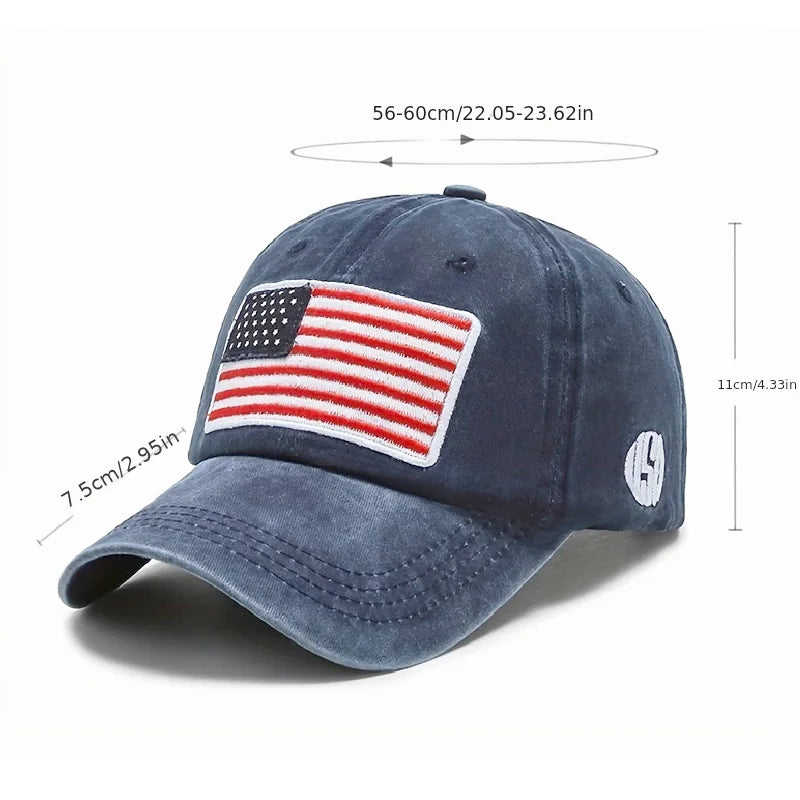 USA Flag Embroidered Baseball Cap Washed Distressed Adjustable Unisex Dad Hats - Sun Protection