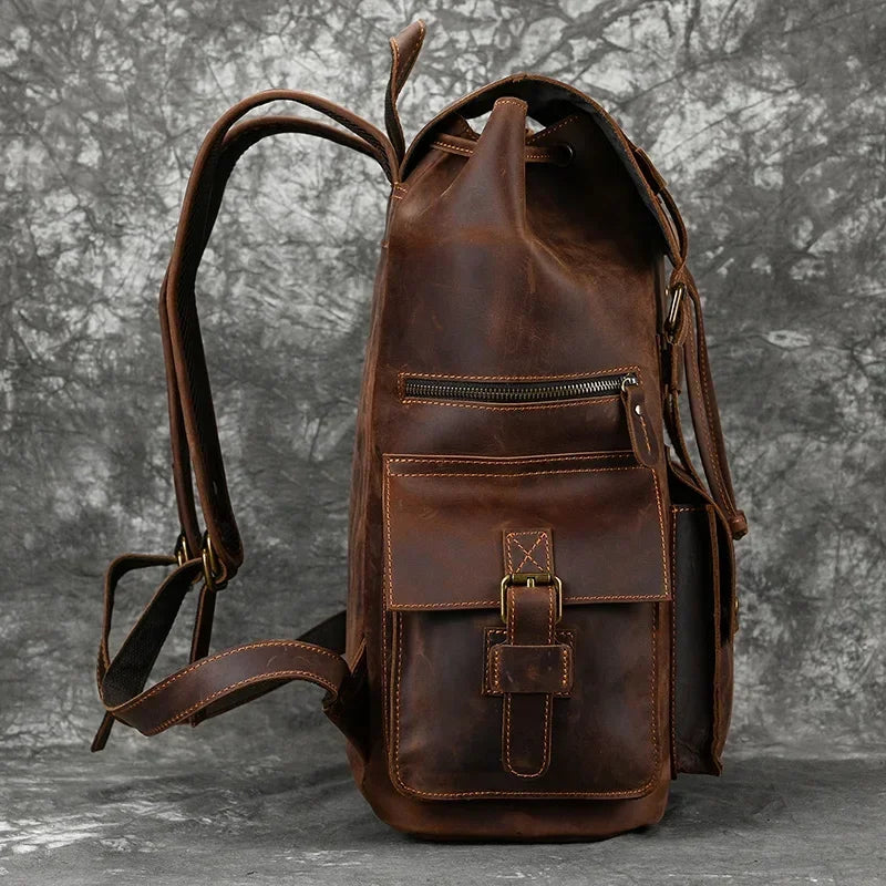 Premium Genuine Leather Laptop Backpack - 17 Inch Travel Daypack for Men
