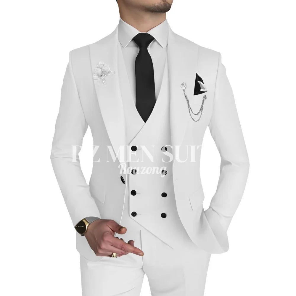 Men's 3 Piece Slim Fit Double Breasted Formal Suit for Wedding Prom Dinner Party