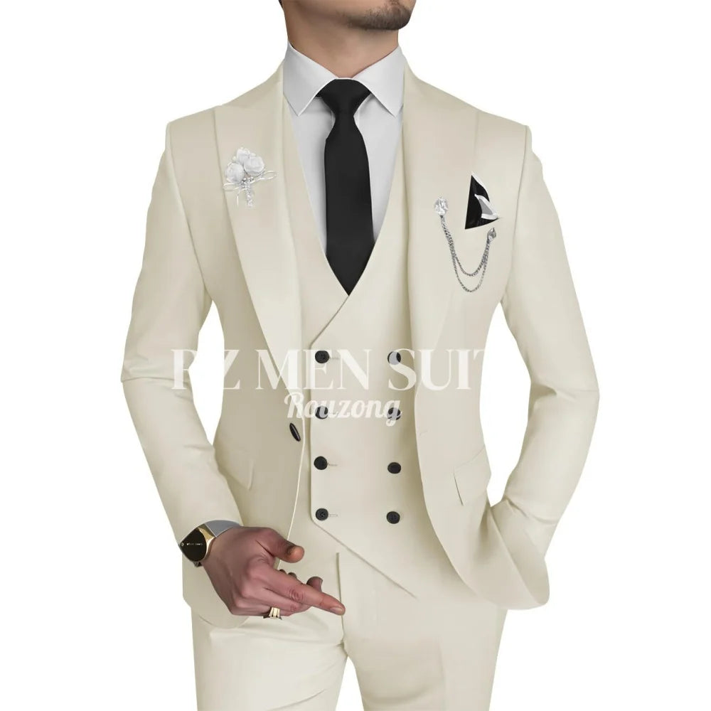 Men's 3 Piece Slim Fit Double Breasted Formal Suit for Wedding Prom Dinner Party
