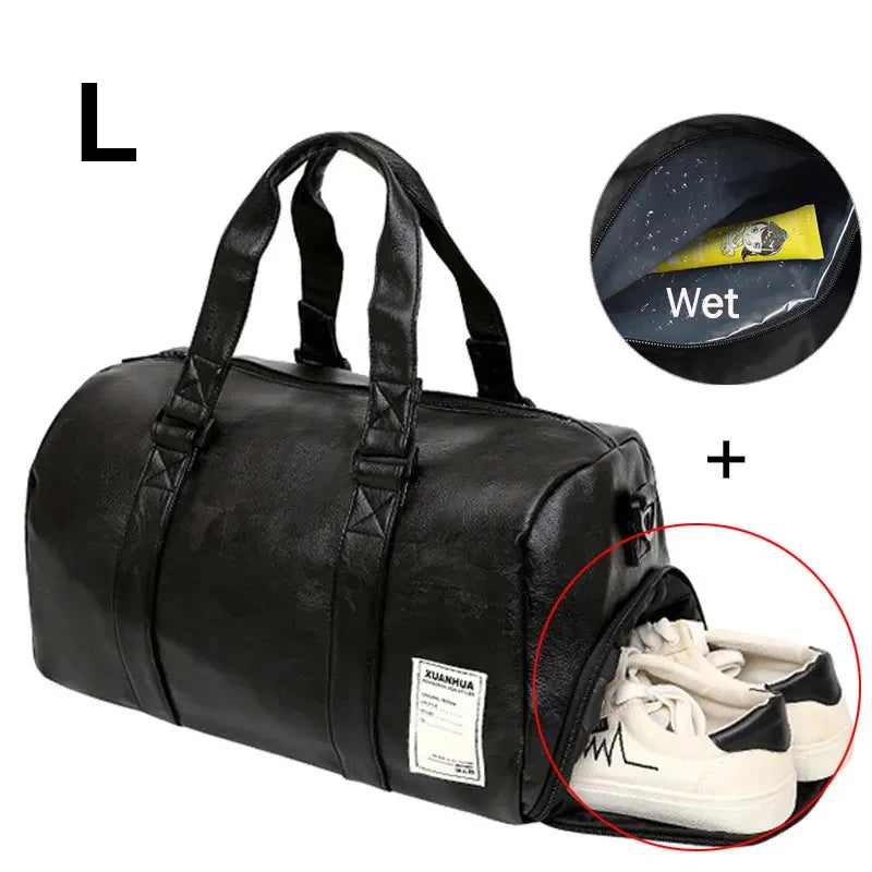 Scione Leather Gym Bag XA627A - Unisex Fitness Travel Bag For Men And Women, 20-35L Capacity, Durable Outdoor Sports