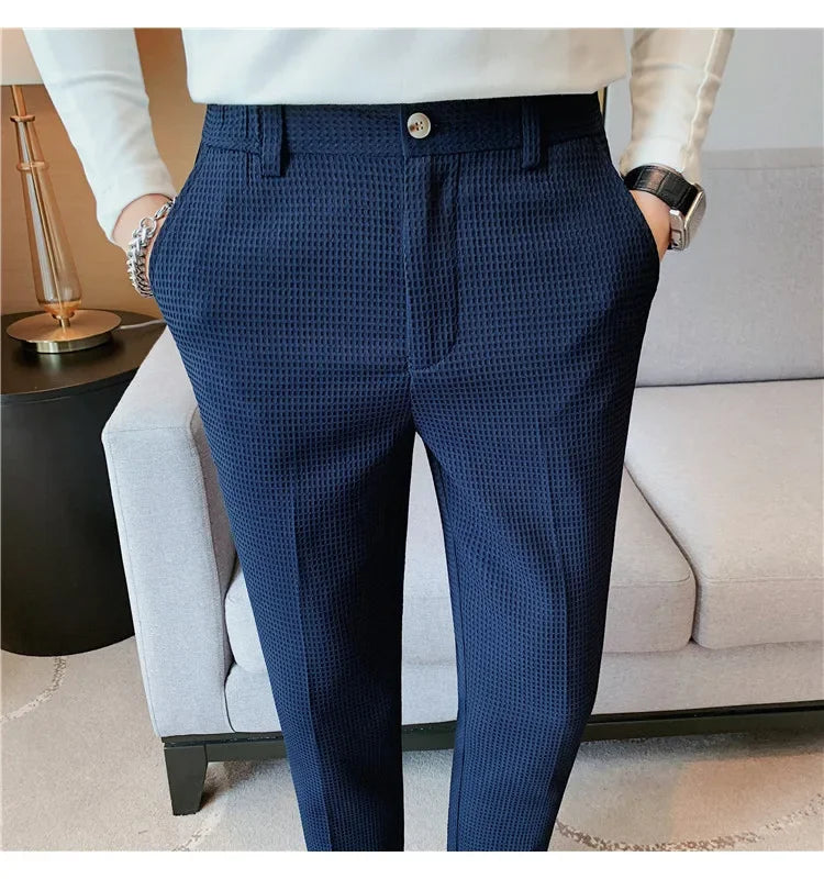 Men's Trendy High-end Feelslimming Plaid Suit Pants Casual Business Straight-leg Pants For Summer Lightweight Breathable