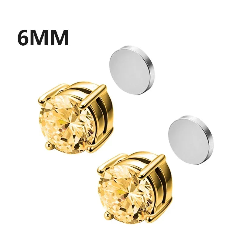 NONECN Crystal Strong Magnetic Ear Stud Clip Earrings - Non Piercing Zircon Punk Round Magnet Jewelry