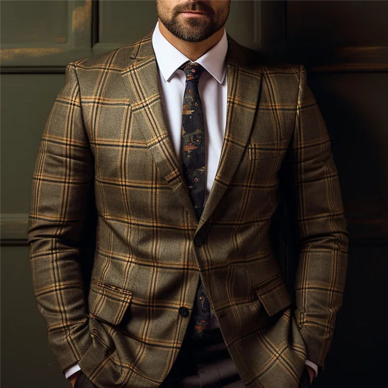 Men Blazers Coat Suits Office 2025 Autumn Outerwear Double Buttons Turn Down Collar Pockets Business Casual Blazer Suit Jacket