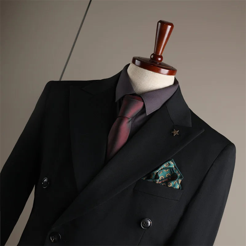 2026 Men's Black Slim Fit Business Suit Formal Suit Jacket & Pants Set for Office Work