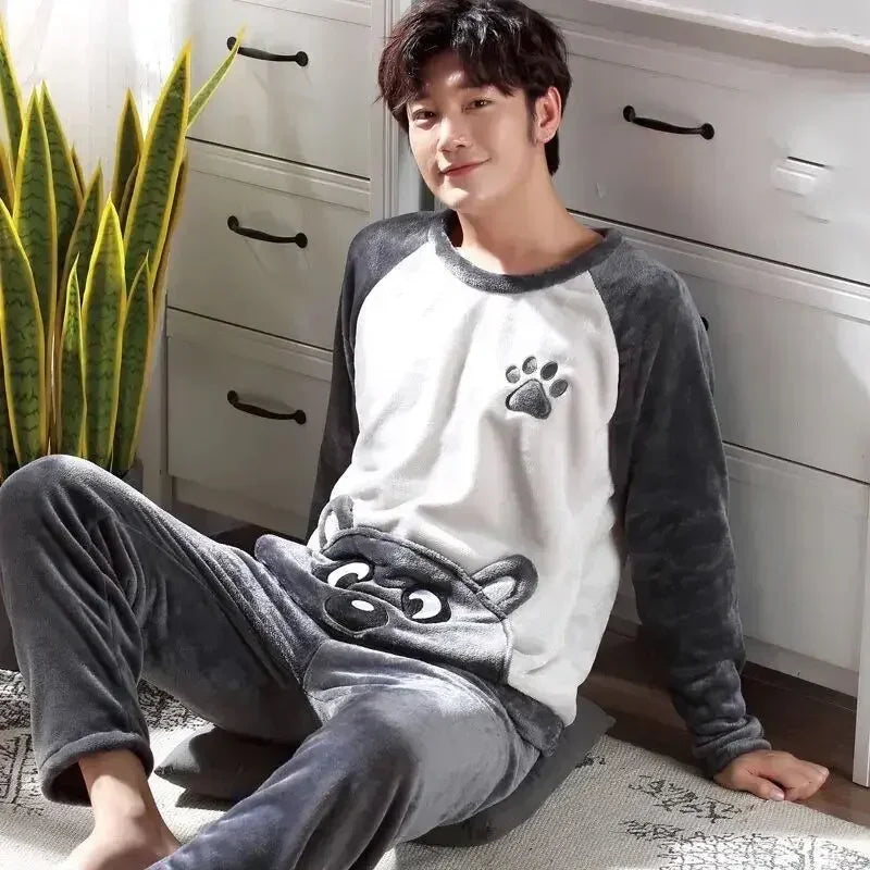 Men's Flannel Pajama Set - Winter Warm Sleepwear