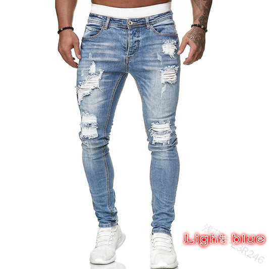 Men's Distressed Stretch Denim Jeans - Slim Fit Casual Pants