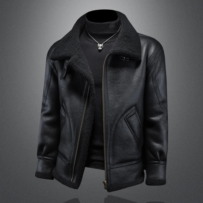High-quality men's fashionable, cool and trendy European and American style casual winter new fur one-piece fleece jacket