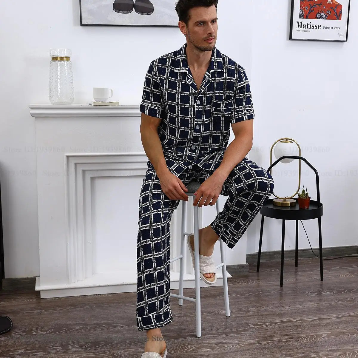 Men's Cotton Silk Pajama Set - Short Sleeve Loungewear