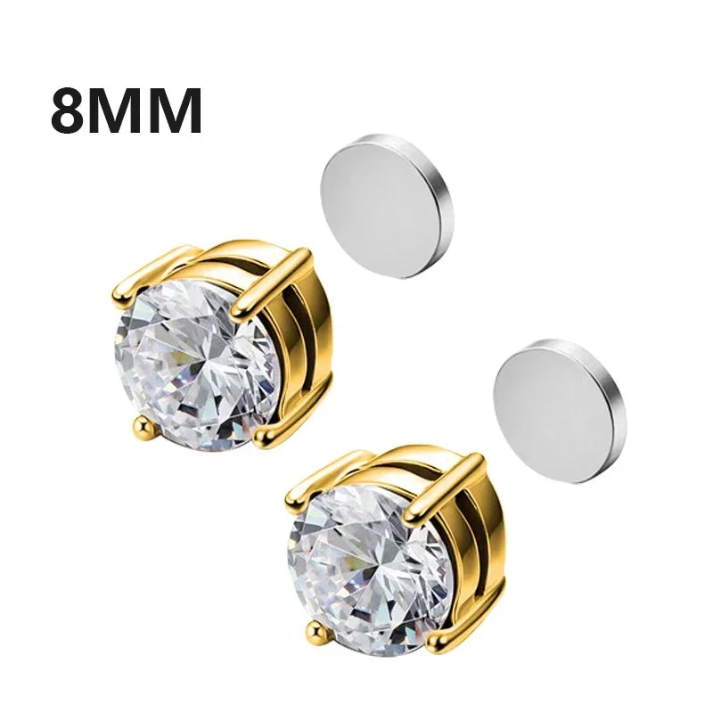 NONECN Crystal Strong Magnetic Ear Stud Clip Earrings - Non Piercing Zircon Punk Round Magnet Jewelry