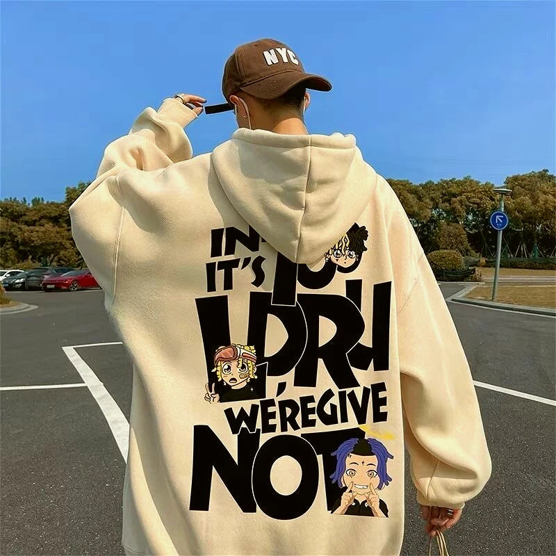 Men's Hip Hop Alphabet Print Hoodie - Loose Fit Pullover Sweatshirt