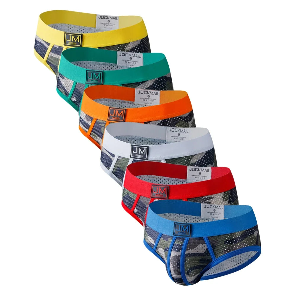 JOCKMAIL Men's Low-Rise Mesh Briefs - Breathable Nylon Camouflage Underwear