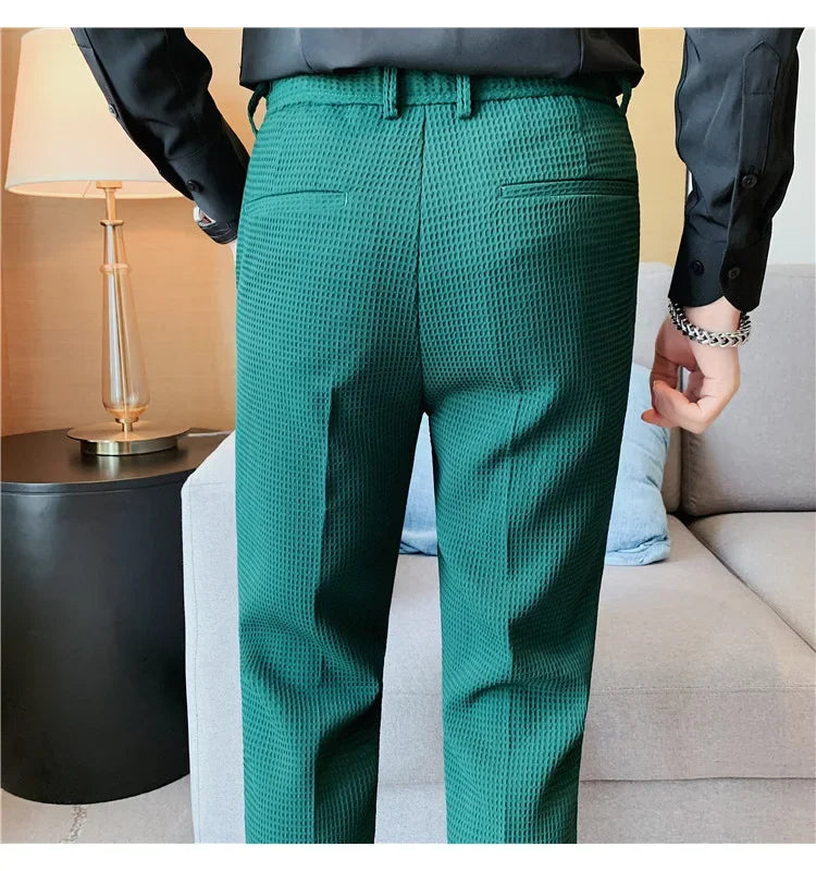 Men's Trendy High-end Feelslimming Plaid Suit Pants Casual Business Straight-leg Pants For Summer Lightweight Breathable